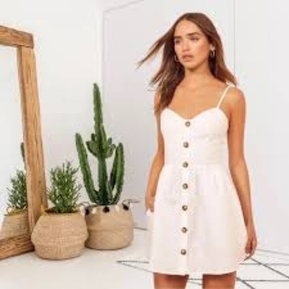 Reformation White Linen Mini Dress Velma Pockets Size 4